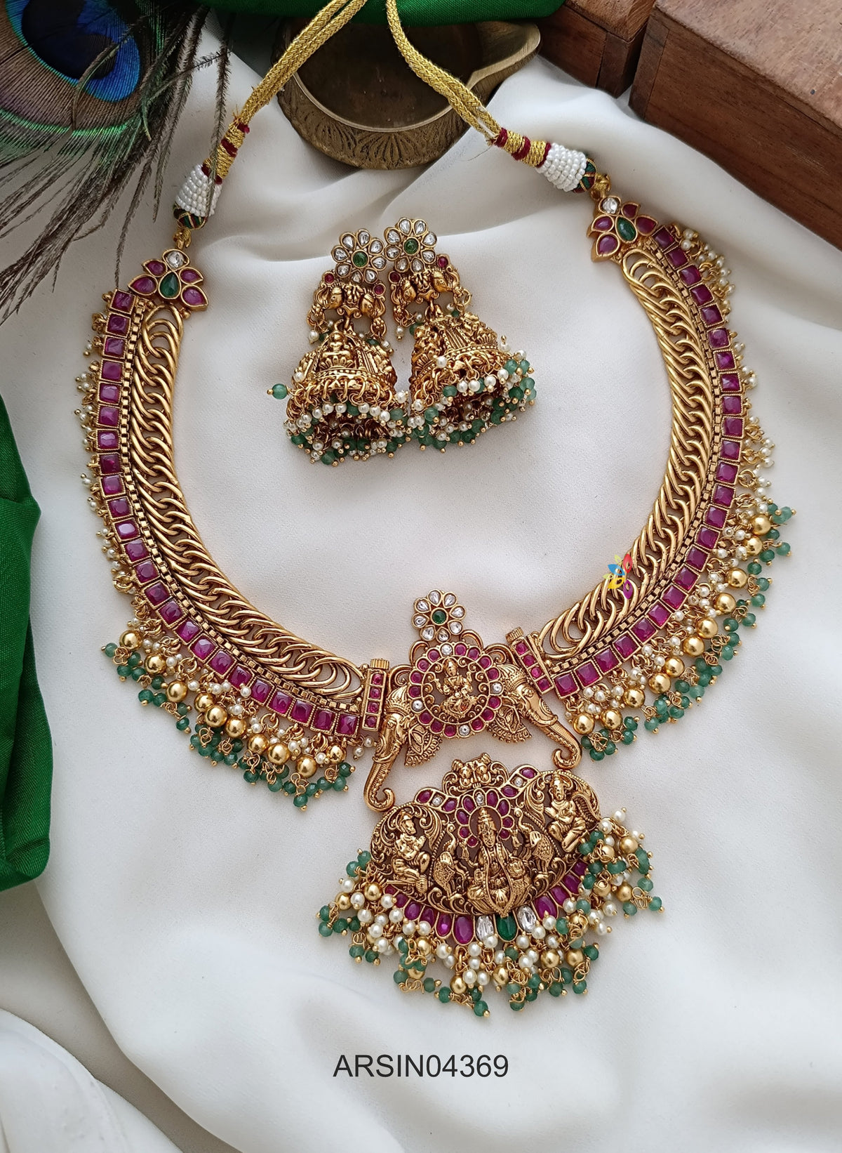 Ruby Stone Guttapusalu Jalebi Necklace
