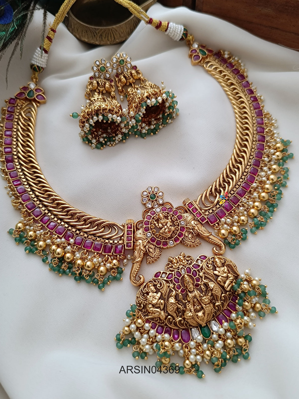Ruby Stone Guttapusalu Jalebi Necklace