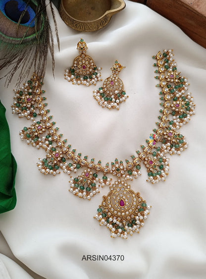 AD Stone Pearl and Green Bead Necklace