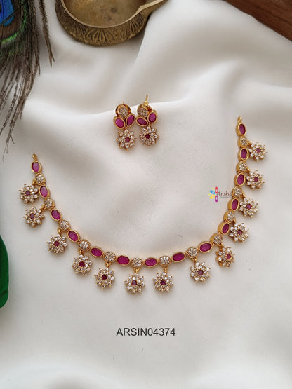 Ruby and White Stone Flower Drop Necklace