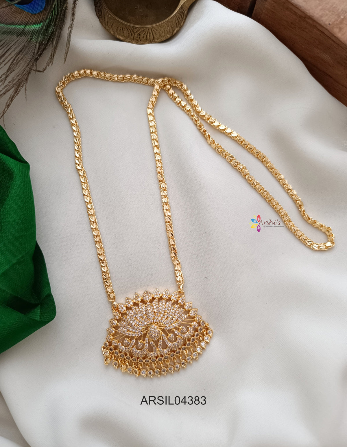 Vintage Lotus Stone Pendant Long Haram