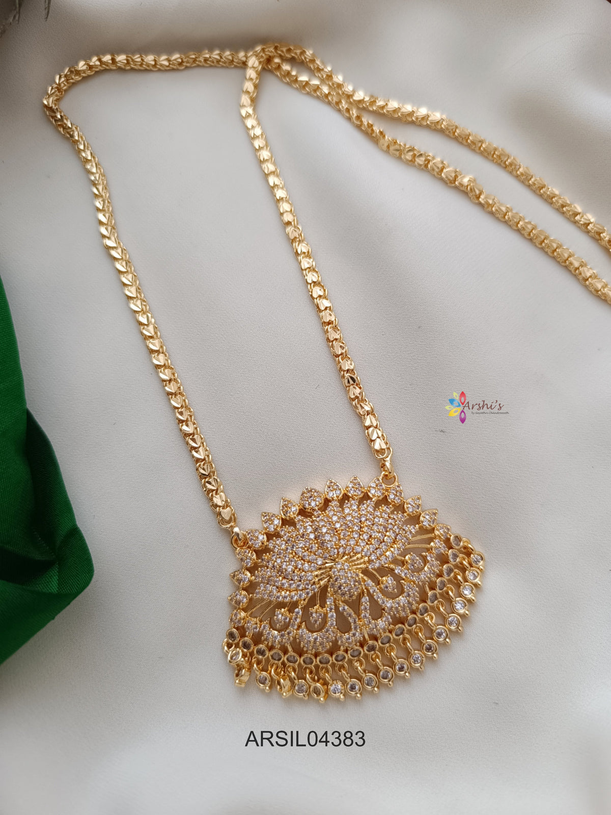 Vintage Lotus Stone Pendant Long Haram