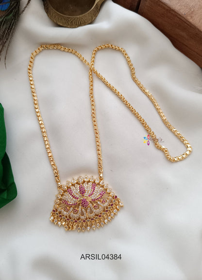 Vintage Lotus Stone Pendant Long Haram