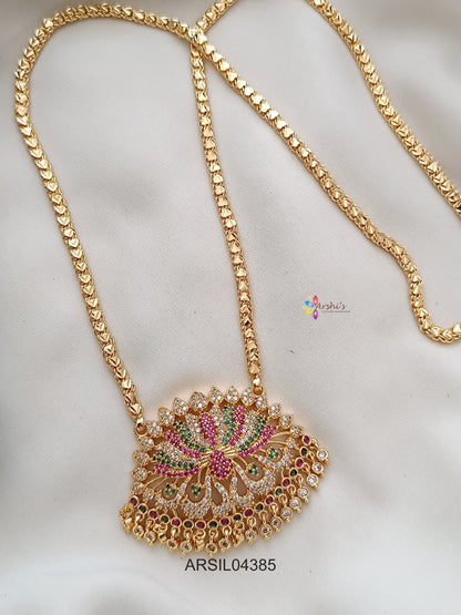 Vintage Lotus Stone Pendant Long Haram