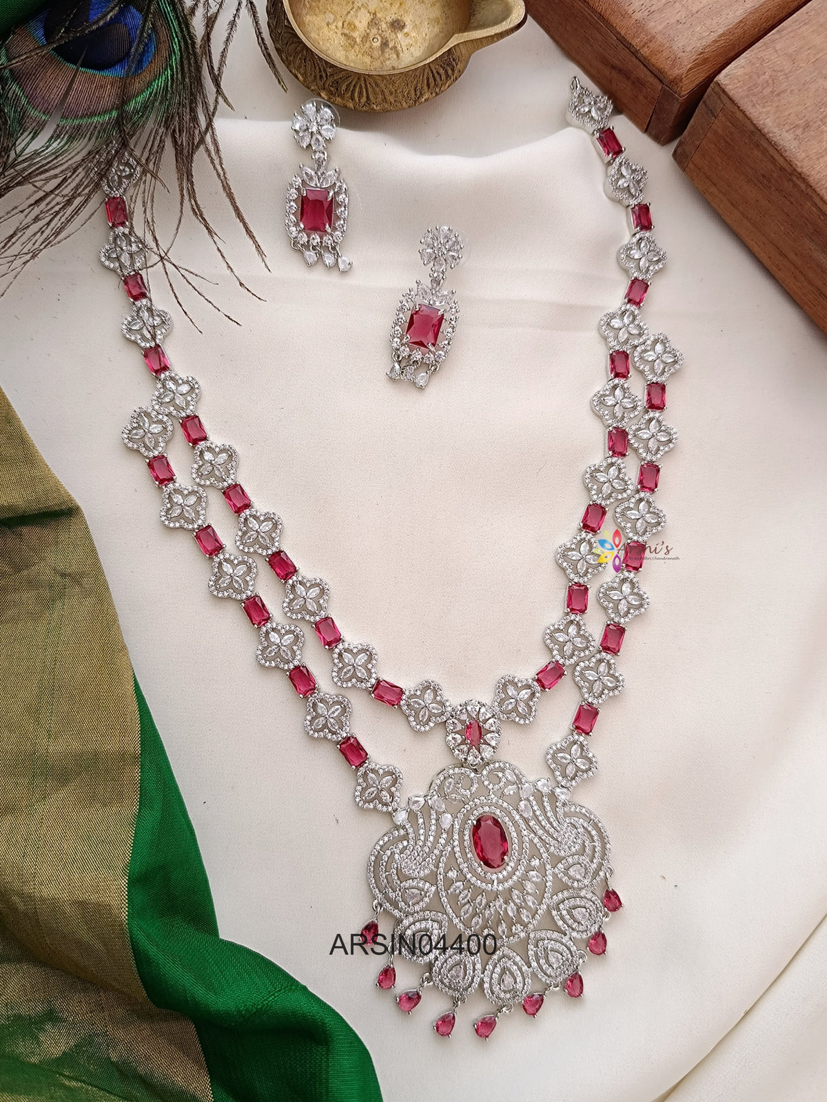 Two Layer AD and Red Stone Necklace