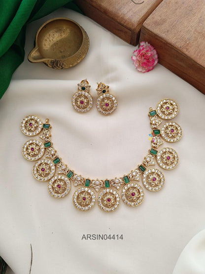 White Stone Coin Necklace