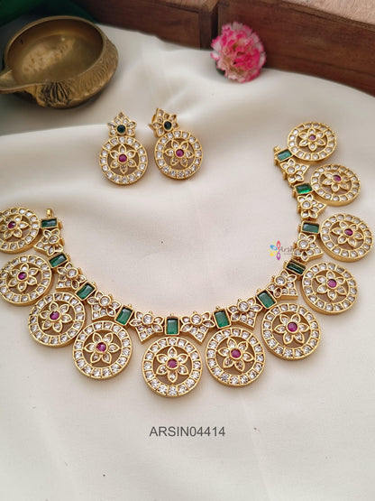 White Stone Coin Necklace