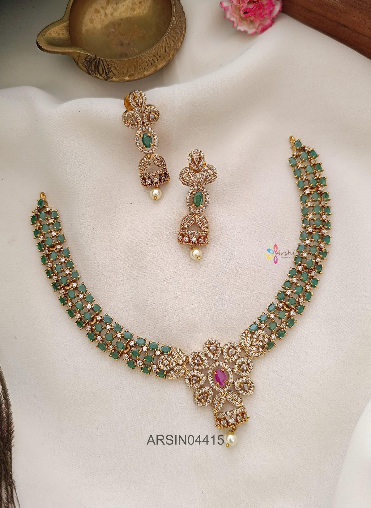 Emerald and AD Stone Necklace