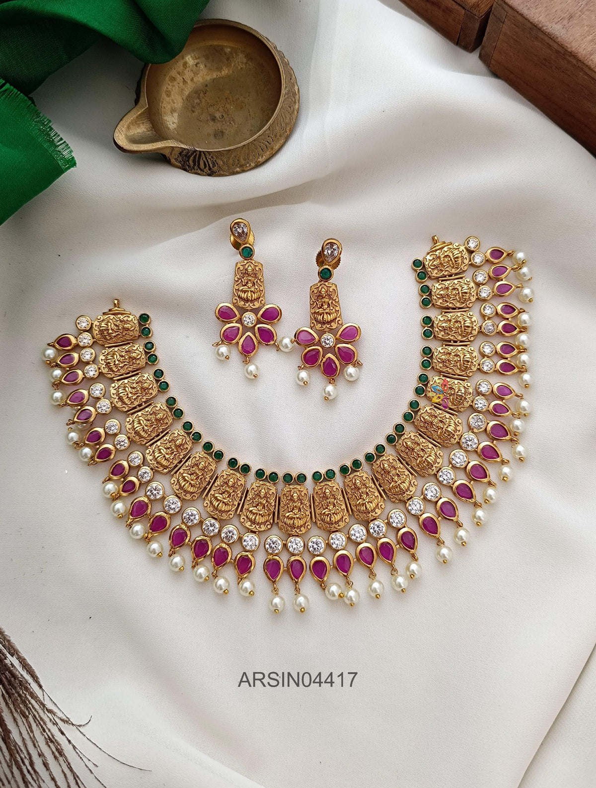 Layered Lakshmi and Stone Necklace
