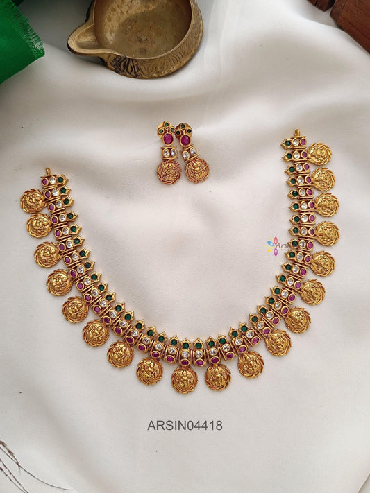 Three Layer Stone with Lakshmi Coin Necklace