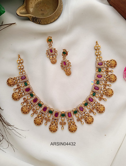 Ruby and Green Stone Lakshmi Coin Necklace