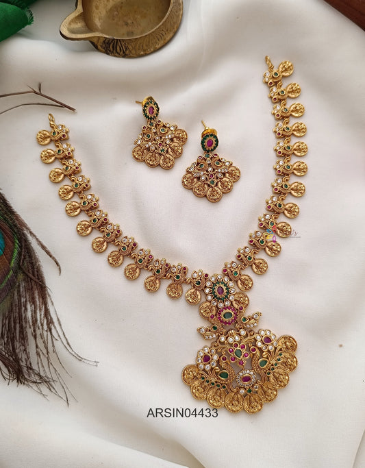 Peacock Lakshmi Coin Necklace