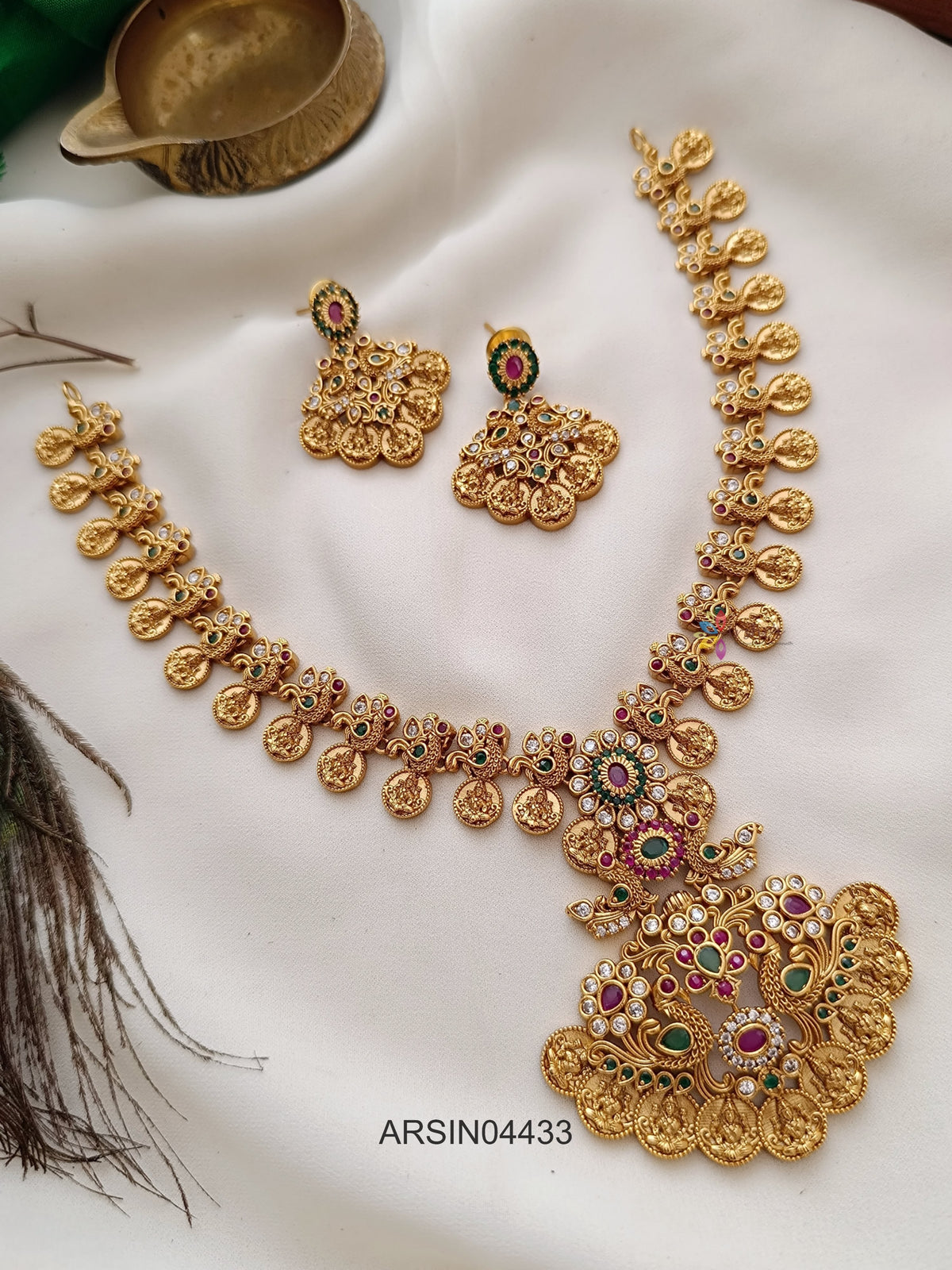 Peacock Lakshmi Coin Necklace