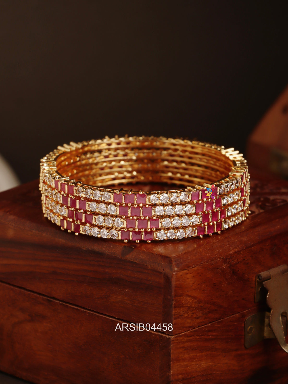White and Ruby Stone Bangles