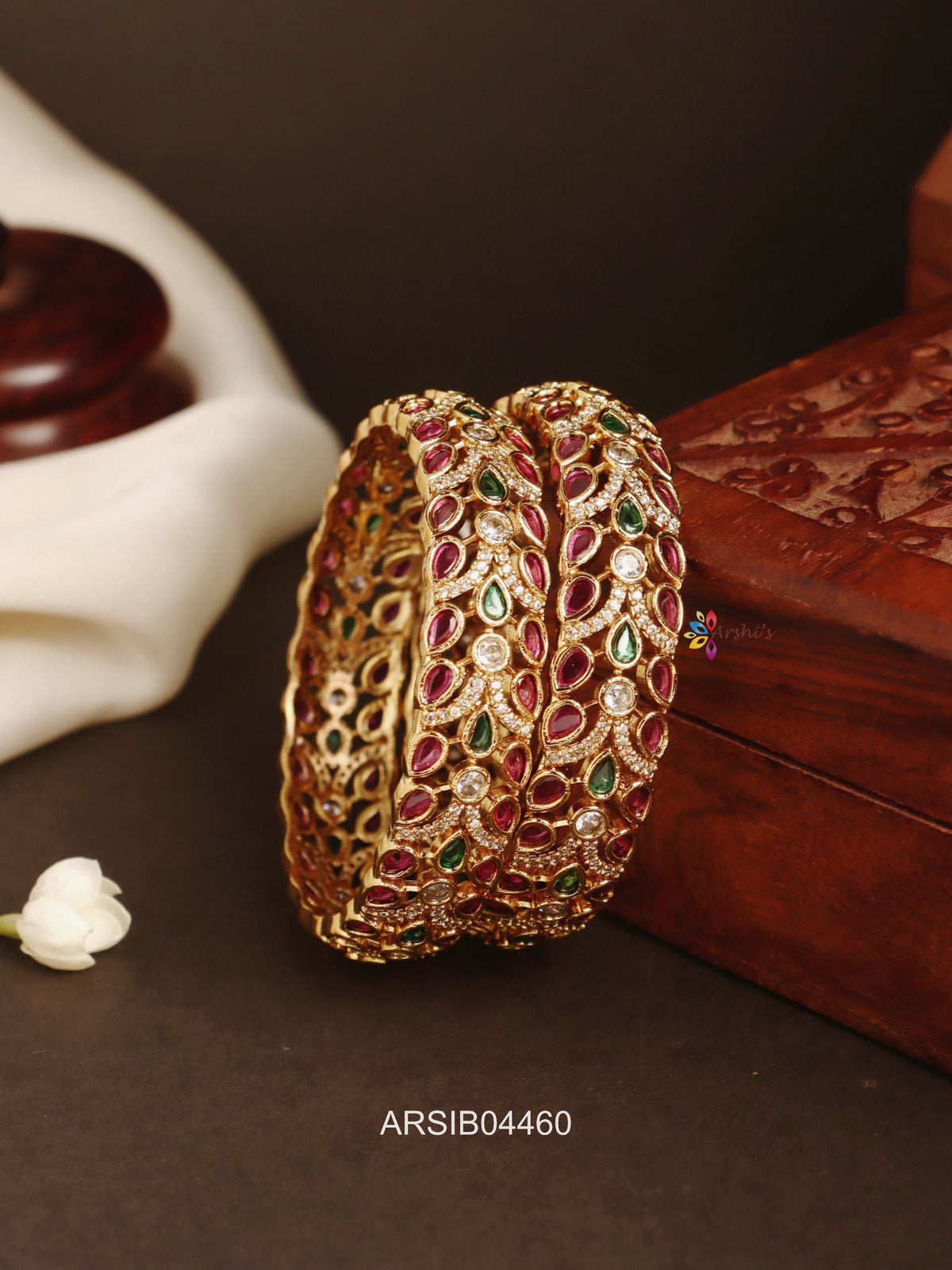 Ruby and White Stone Kada Bangles