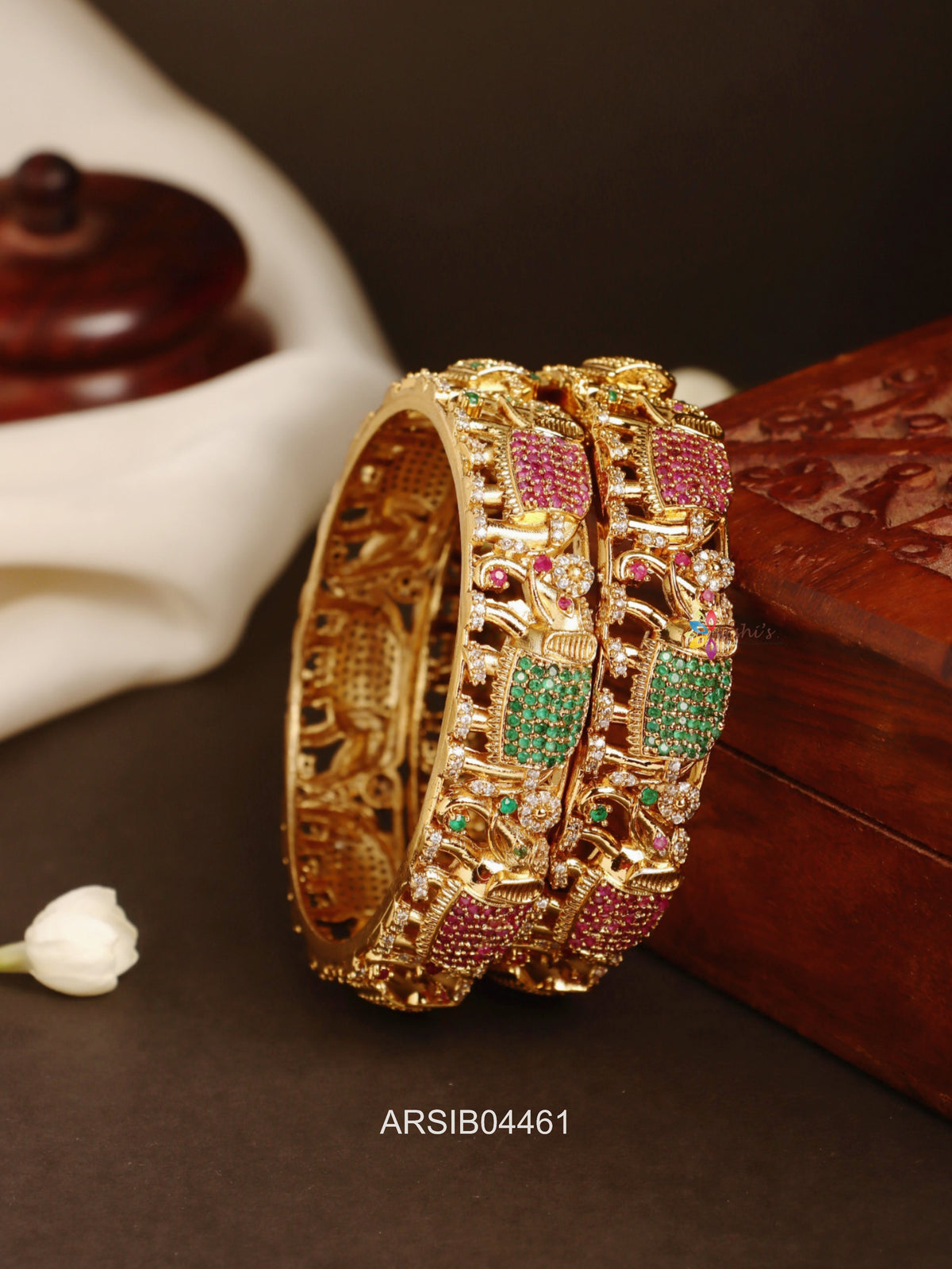 Elephant Kemp and Green Stone Bangles