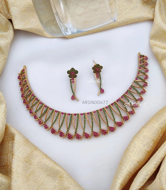 Stunning Red And Green AD Stone Necklace