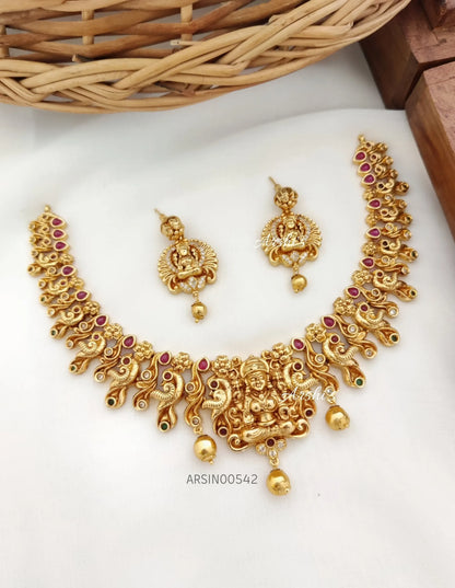 One Gram Gold Lakshmi Peacock Necklace