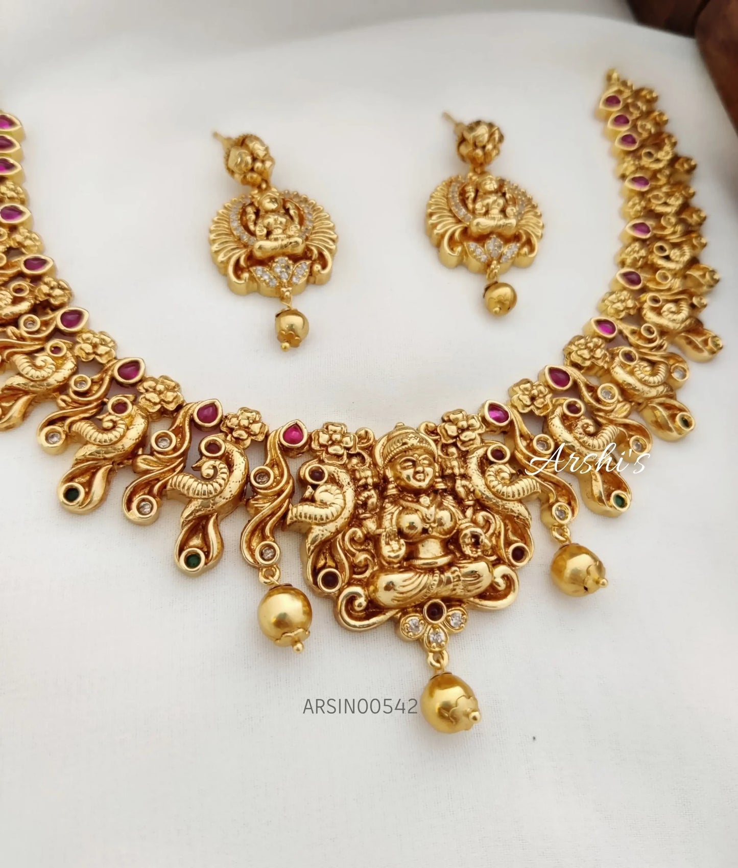 One Gram Gold Lakshmi Peacock Necklace