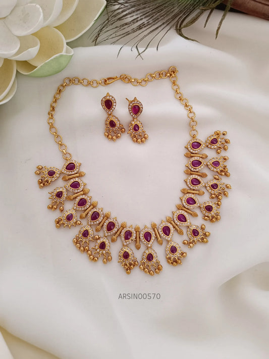 Ruby and White Stone Necklace