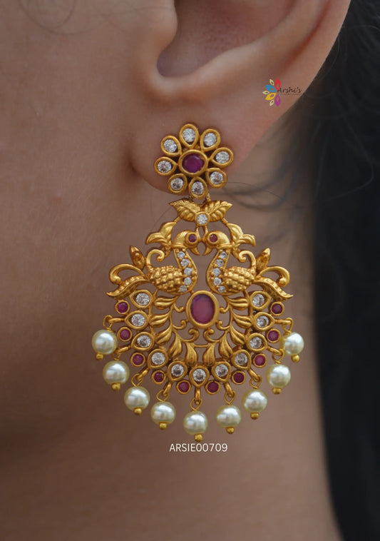 Pearl Drop Red And AD Stone Chandbalis