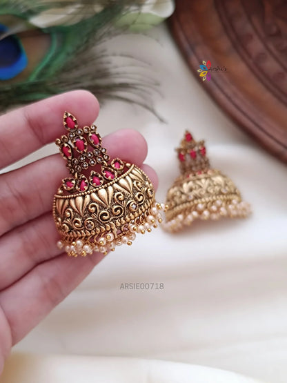 Traditional Red Stone Half Jhumka