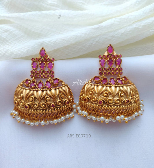 Traditional Pink Stone Half Jhumka