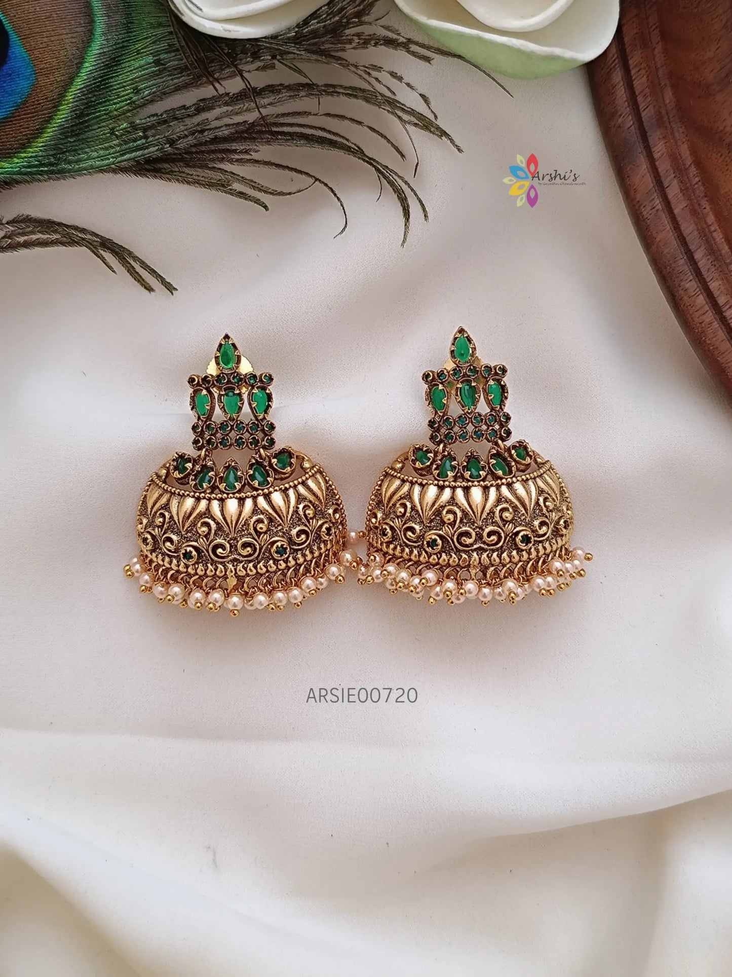 Traditional Green Stone Half Jhumka
