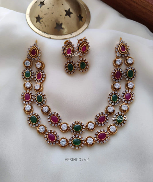 Two Layered Real Kemp And Green Necklace