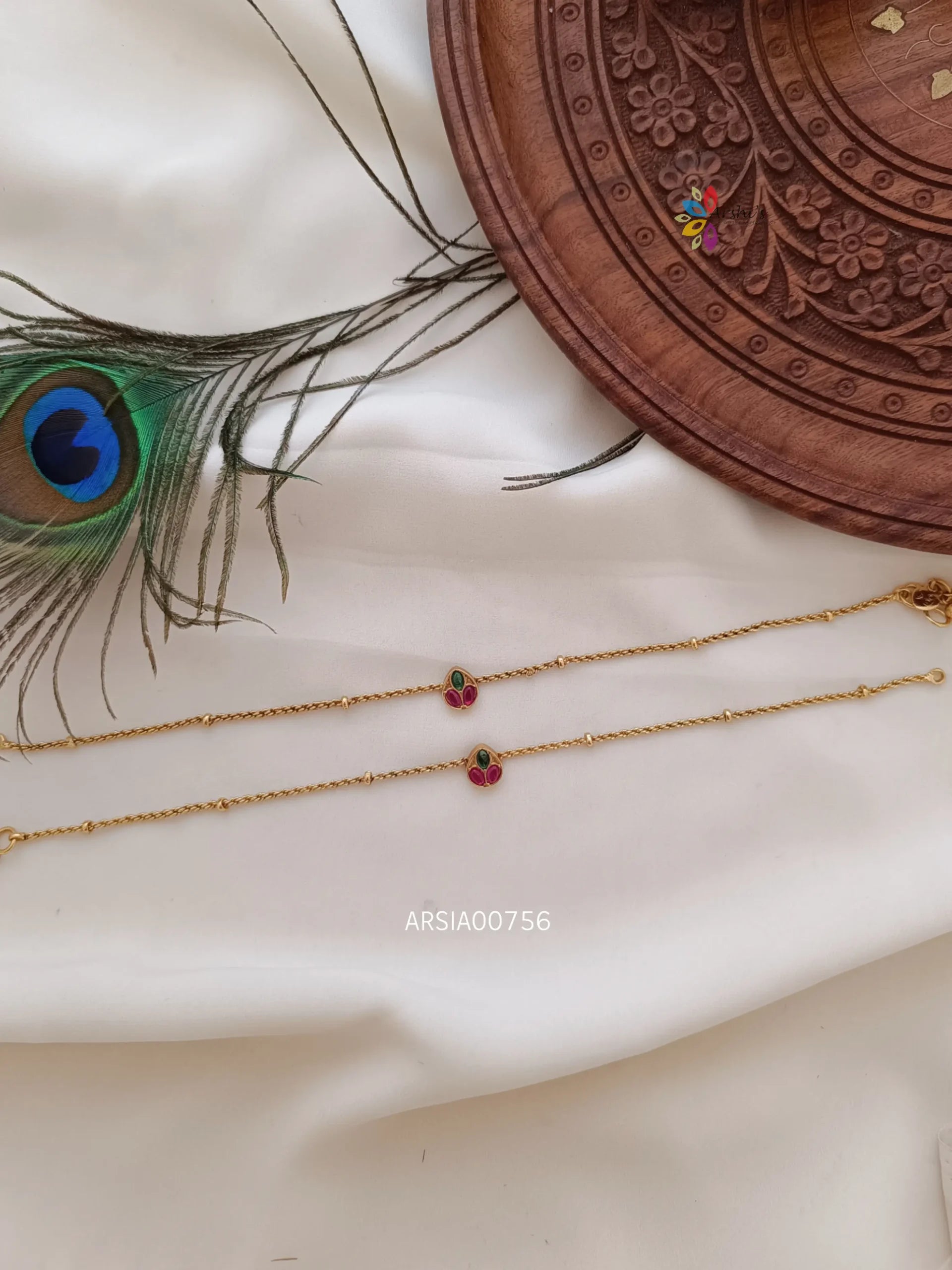 Red Payal Simple Red and Green Stone Anklets (Payal) – Arshis