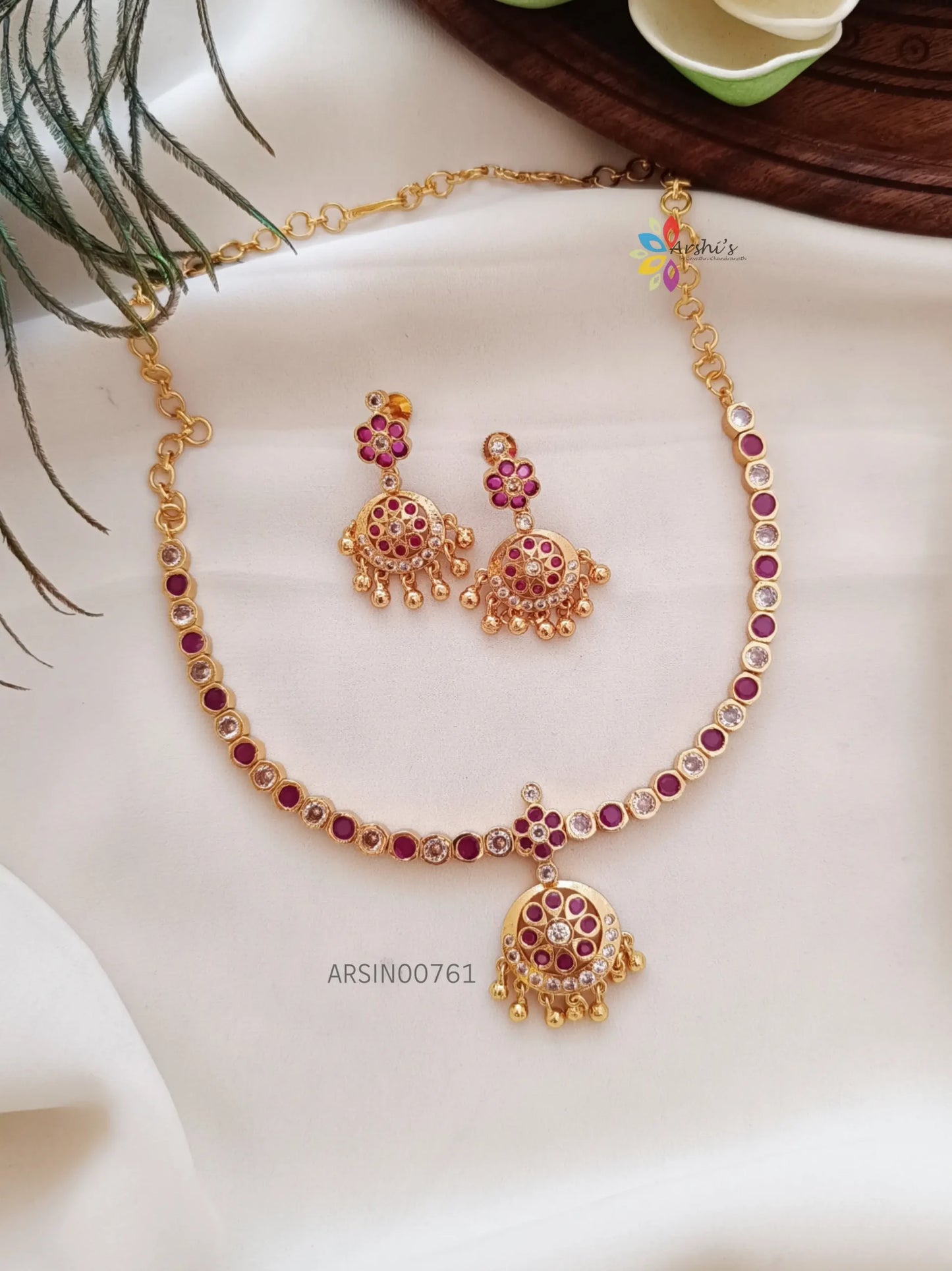 Trendy Red and White AD Stone Necklace