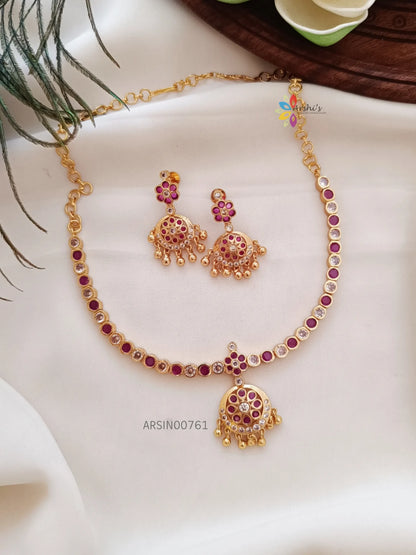 Trendy Red and White AD Stone Necklace