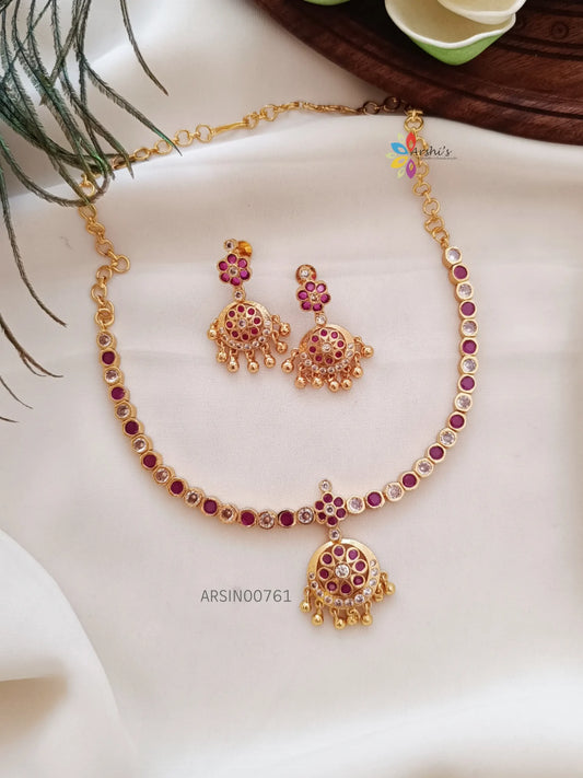 Trendy Red and White AD Stone Necklace