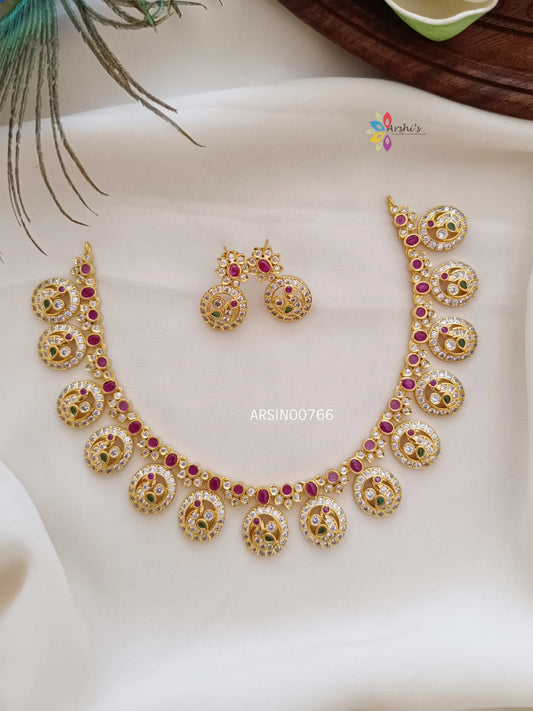 Peacock Coin with AD Stone Necklace