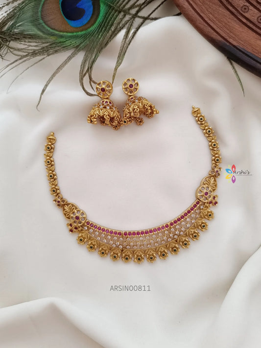 Simple Flower Design AD Stone Necklace