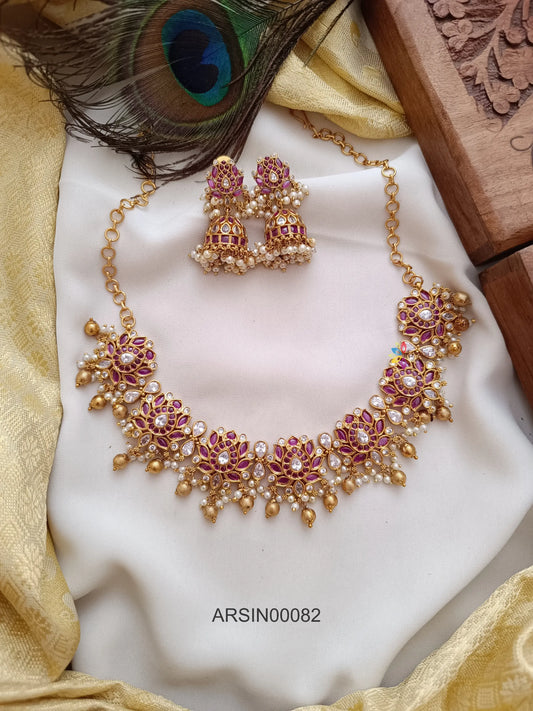 Lotus Design Gold Bead Drop Neckset