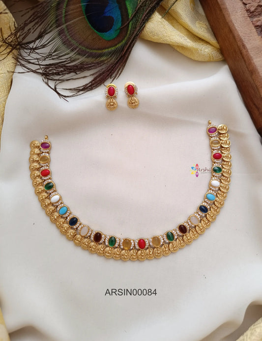 Navarathna Stone Kaasu Neckset