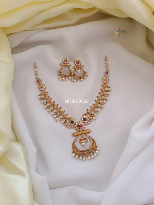 Lakshmi AD Pearl Chandbali Necklace