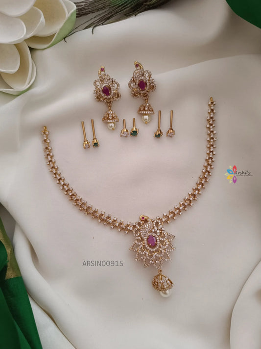 Simple Peacock Stone Changeable Diamond Alike Necklace