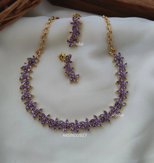 Flower Design Purple Stone Necklace