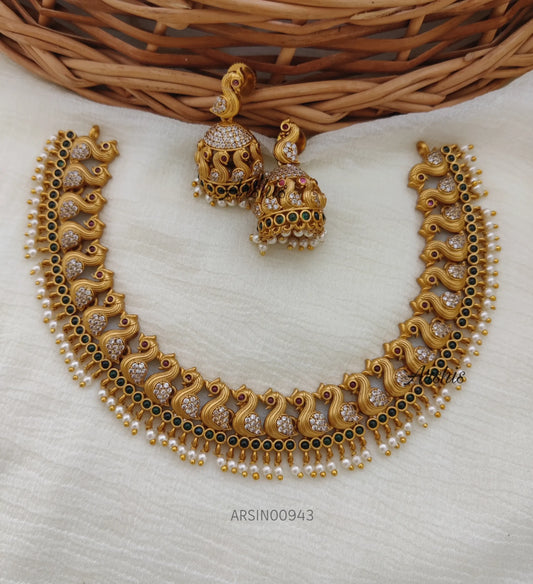 Peacock Design Green Stone Necklace