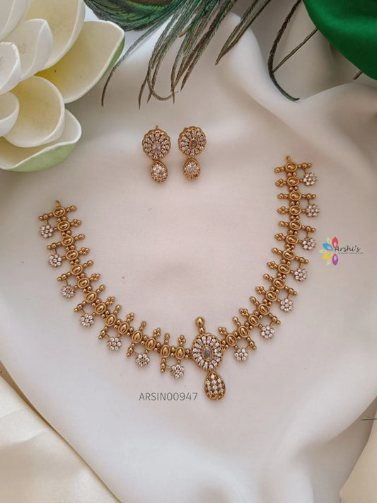 Gold Alike White AD Stone Necklace