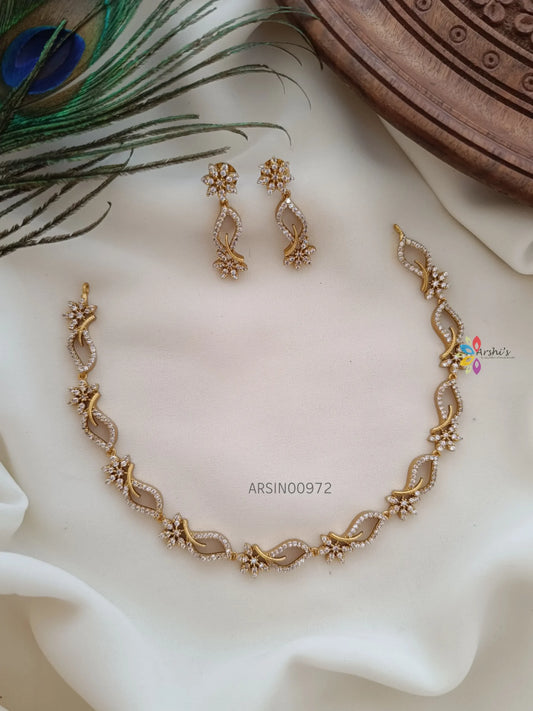 Simple Diamond Alike White AD Stone Necklace