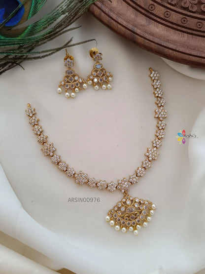 Flower Design AD Stone Pendant Necklace