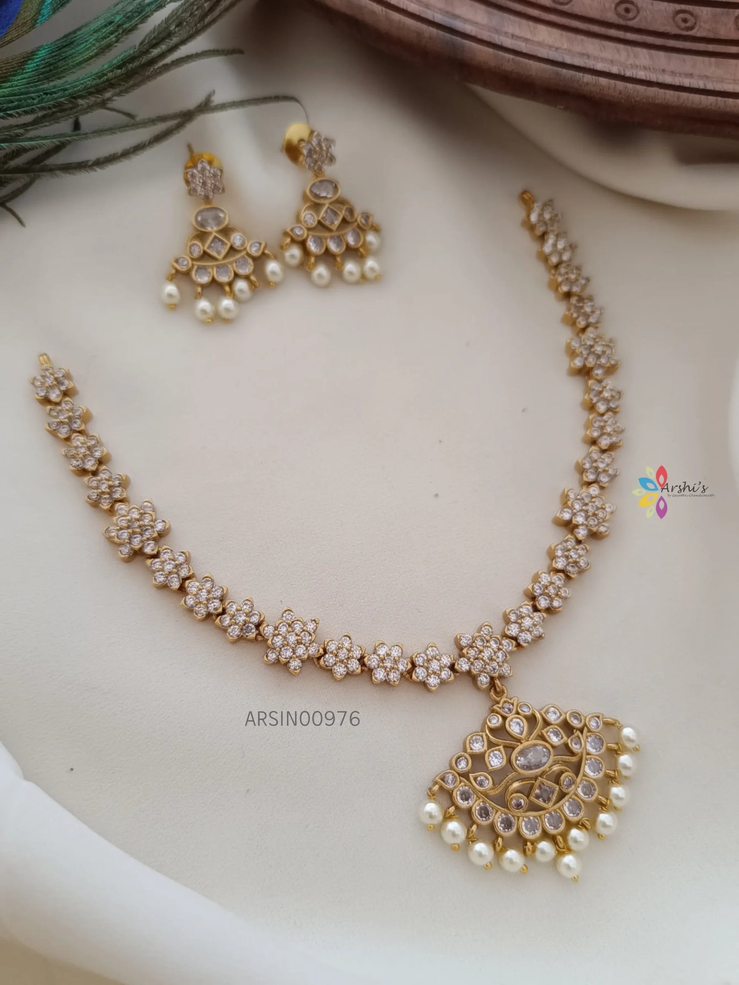 Flower Design AD Stone Pendant Necklace