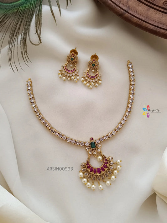 Chandbali Pendant AD Stone Necklace