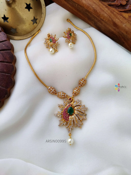 Peacock Pendant AD Stone Necklace
