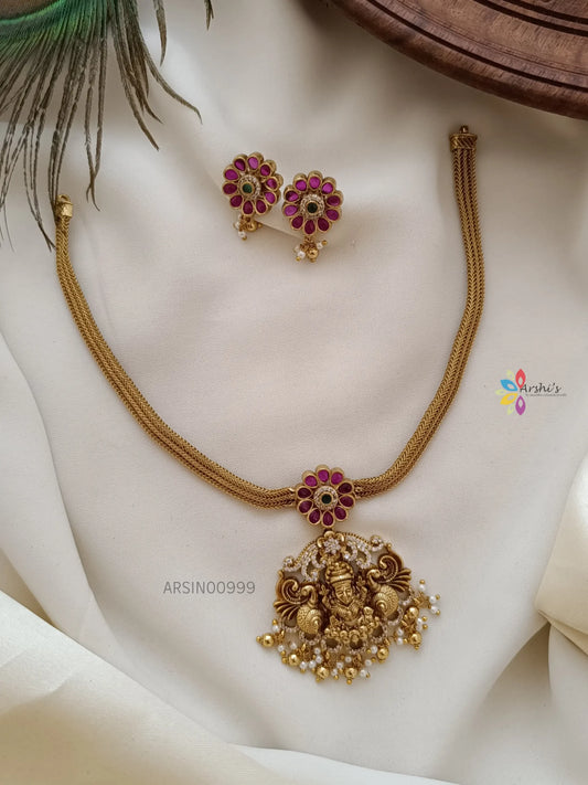 Peacock with Lakshmu Pendant Necklace