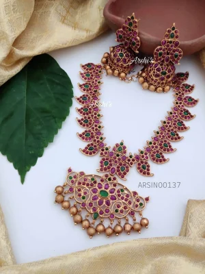 Bridal Mango Design Red and Green Kemp Necklace