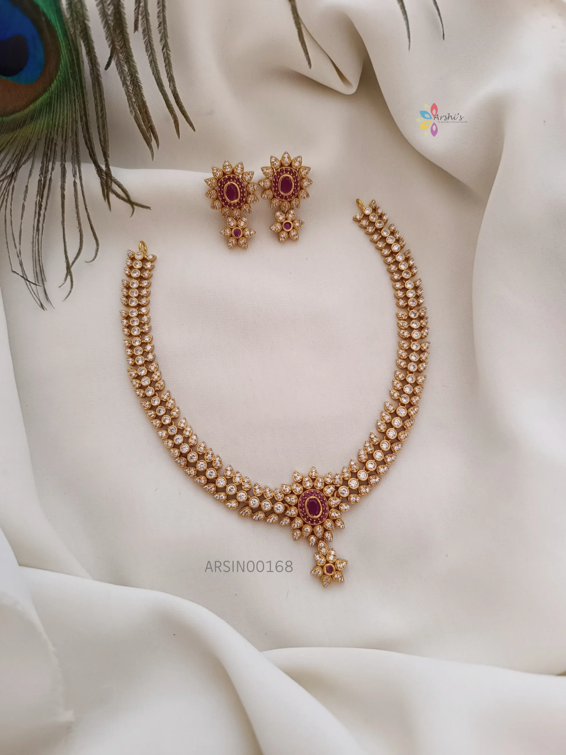 Beautiful diamond alike AD flower necklace